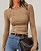 KIRUNDO Ribbed Long Sleeve Tops for Women Stretch Slim Basic Crop Tee Exposed Seams 2026 Spring Fall Fashion Trendy Tshirt(Camel, Large)