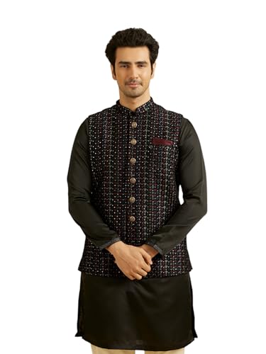Veste en velours pour homme Manyavar noire à paillettes taille 46