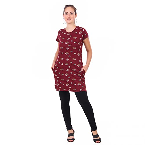 Image of Stories.Label Women Cotton Long T-Shirt Dress in Knee Length with Side Pockets Include Plus Sizes (Size S -5XL)