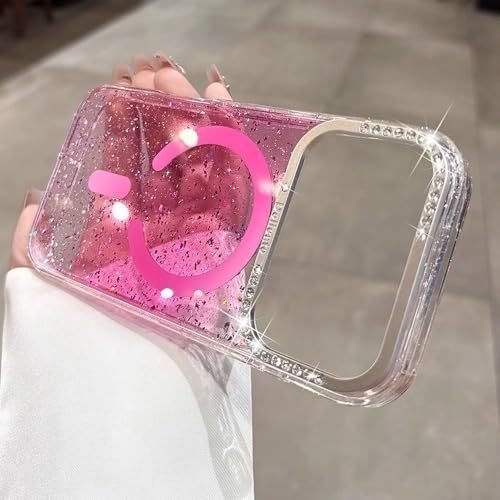 Coque transparente paillettes iPhone 17 Pro Max rose