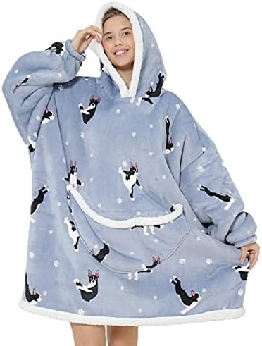 Wenlia Oversized Hooded Blanket Sweatshirt for Women, Thick Flannel Sherpa Blanket with Sleeves Pocket, Super Soft Warm Cozy Wearable Hoodie One Size Fits All - Mother & Daughter Gift