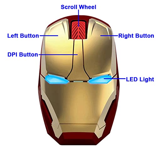 Image of Wireless Iron Man Mouse 2.4G Optical Computer Mouse for Desktop Laptop PC Mac (Gold)