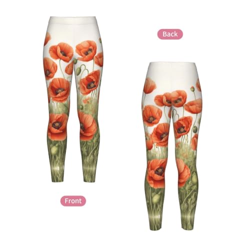 Leggings de compresión con estampado floral de amapolas y tejido suave de alta comodidad 4