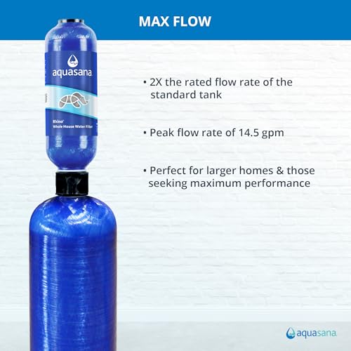 Image of Aquasana Whole House Max Flow Water Filter | 1,000,000 Gallons | Salt-Free Conditioner | Carbon & KDF | Long-Lasting Pre-Filter | Reduce 97% Chlorine, Sediment & Scale | Rhino WH-1010-CT-LM