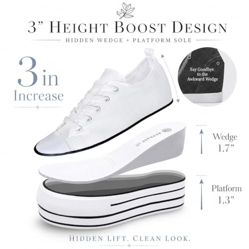 Image of REFRASE LIFE Womens Platform Sneakers with Wedge 3 Inches Height Boost Hidden Heel Shoes, Casual Height Increase Walking Fashion Shoes for Women and Girls