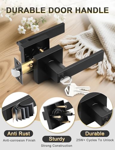 Image of Tinewa 3 Pack Entry Door Levers with Lock and Key, Matte Black Keyed Alike Lockset Combo Pack, Entrance Door Handles for Office and Front Door, Door Knobs Lockset (Each with 3 Keys)