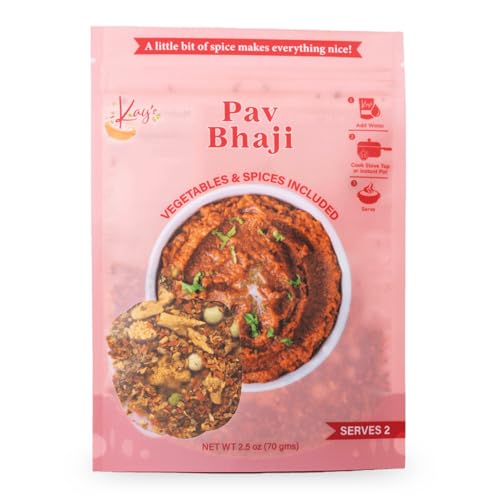 Kay’s Curries Pav Bhaji Mumbai Street Food Meal Kit with Authentic Indian Vegetable Curry Masala, Vegan and Gluten-Free One-Pot Healthy Dinner, Seed Oil-Free and Nut-Free, 2 Servings