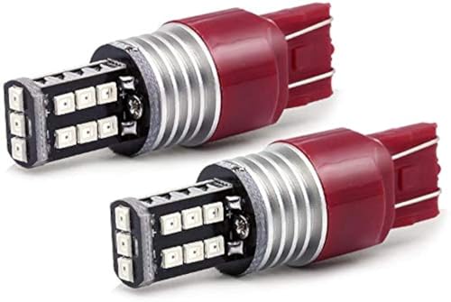 Syneticusa 7440 7443 Red LED Strobe Brake Lights Bulbs Super Bright W21W T20 Wedge High Power 3535 LED 12V Flashing Strobe Stop Lights Replacement for Cars, Truck