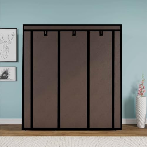 Image of Maison & Cuisine Collapsible Wardrobe Portable Foldable Closet for Clothes Almira, 2 Hanging Space, 8 Shelves and 2 Side Pocket (Non-Woven Fabric 90GSM, 126x42.5x166cm) (88130C-N(Brown)
