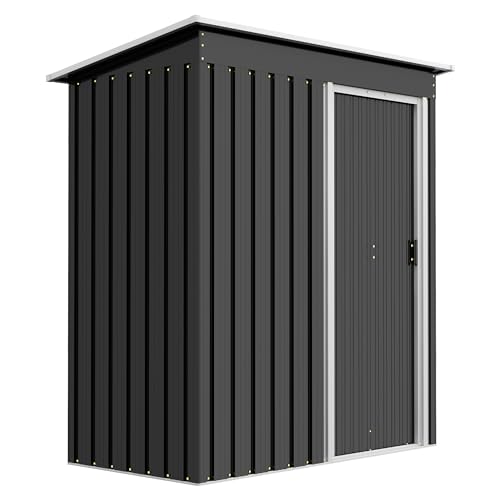 Outsunny 5 x 3 FT Outdoor Storage Shed with Sliding Door, Garden Shed with Sloped Roof, Galvanized Steel Frame for Tools, Equipments, Backyard, Patio, Lawn, Black