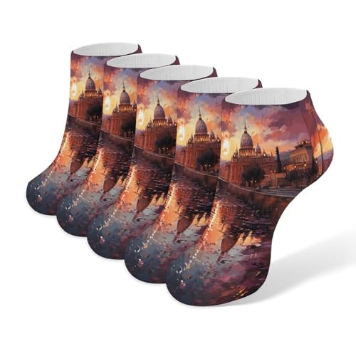 WSOIHFEC Rome Sunset Ankle Sock for Men Women,Stocking Moisture-wicking, Grippy Socks for All-Day Comfort,5 Pairs