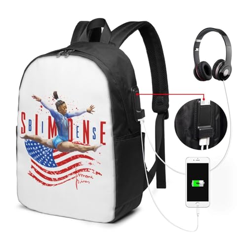Simone Biles Usa Laptop Backpack For Travel, Stylish Usb Charging Bag With Adjustable Straps, Large Capacity Anti-Shrink Bookbag For Office & Outdoor Use2