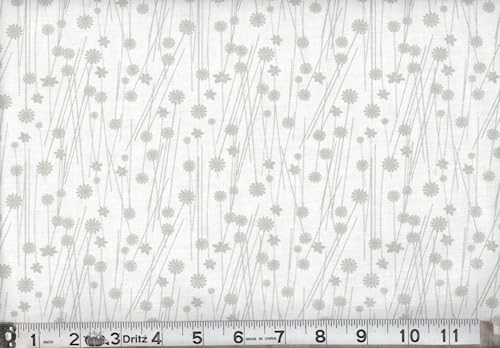 108 Extra Wide Fabric Quilt Backing by The Yard 100% Cotton White and Gray Abstract Flowers