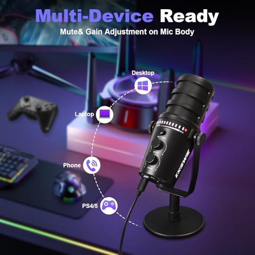 Image of Dynamic Microphone for Gaming, Streaming,Podcast Recording - Computer Microphone with USB C Plug & Play, Noise Cancelling, Mute Gain Button - Studio-Quality Sound for PC /Laptop /PS5