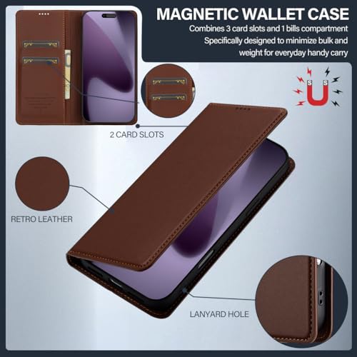 Étui en cuir iPhone 17 Pro Max à rabat portefeuille et support marron