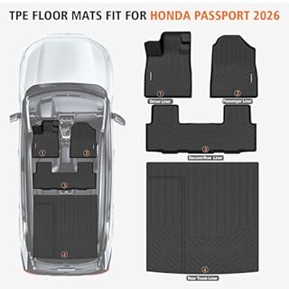 All Weather Floor Mats Cargo Liner for 2026 Honda Passport RTL/TrailSport, TPE Rubber Floor Liners Anti-Slip Full Set Automotive Mats for 2026 Passport Accessories
