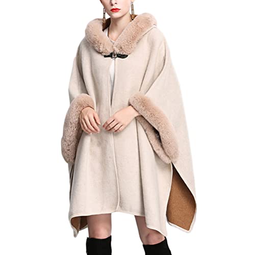 Onsoyours Manteau de Laine avec Col en Fausse Fourrure pour Femme Manteau Femme en Mélange de Laine Cashmere B Beige Taille unique