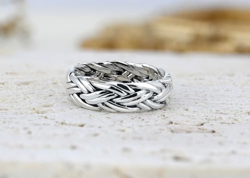 AeraVida Hand Crafted Woven Braid 7 mm Band Sterling Silver Ring | Handcrafted Sterling Silver Rings | Woven Rings for Women | Comfort Fit US Sizes 6-143