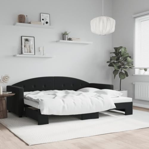 KLYEON Sofá Cama Nido Terciopelo Negro 80x200 cm,Sofá Cama 2 en 1 con Cama Nido Versátil y Moderno para Espacios Pequeños Camas y somieres