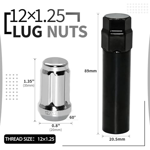 Image of 24 PCS M12x1.25 Chrome Lug Nuts, 1.35 inch Tall Hex Trailer Lug Nuts, 60 Degree Conical Cone Seat with Socket Key, Wheel Lugnuts Compatible with Altima 1993-2022, Maxima 1988-2022