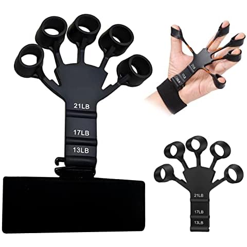 Finger Trainer Hand Trainer Silicone Gripster Finger Extensor Exerciser, Griffmaster Finger Trainer Grip Strength Trainer Adjustable Finger Training Device with 6 Resistance Levels (Black) Cover