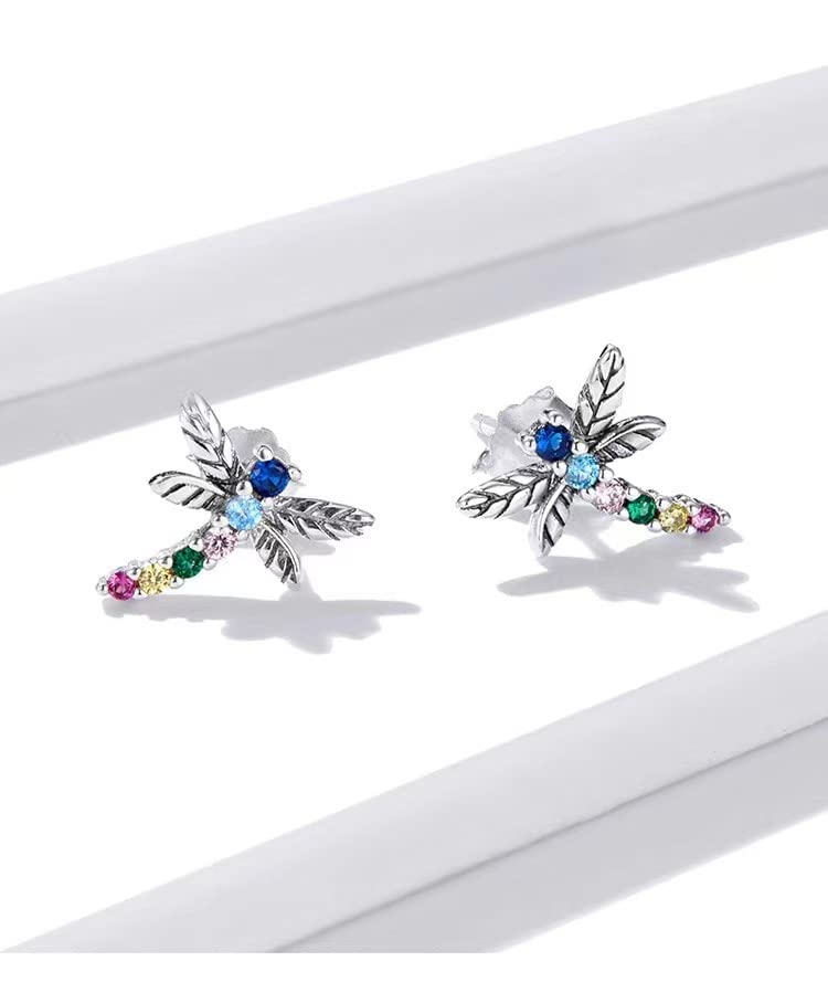 Pendientes de plata de ley 925 con libélula azul-púrpura para mujer 5