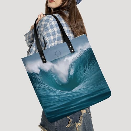 Grand sac d'épicerie léger Ocean Wave en cuir PU résistant - 2