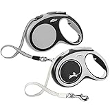 FLEXI New Comfort Retractable Dog Leash (Tape), 16 ft, Medium, Grey/Black