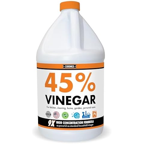Chromex 45% Ultra Concentrated Vinegar - Dilutes to 9 Gallons - 9x Strength Multi-Purpose Cleaning, Deodorizing, Laundry, Gardening, Descaling, and Drain Cleaning Solution - 1 Gallon Cover