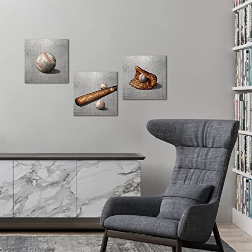 Artsbay Sport Canvas Wall Art Baseball Bat Glove Close-Up Sport Themed Pictures Painting Modern Wall Decoration For Club Baseball Lover Home Living Room thumb #4