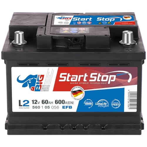 BIG Autobatterie 12V Start-Stop EFB 60Ah 600A/EN wartungsfrei ersetzt 62Ah 65Ah