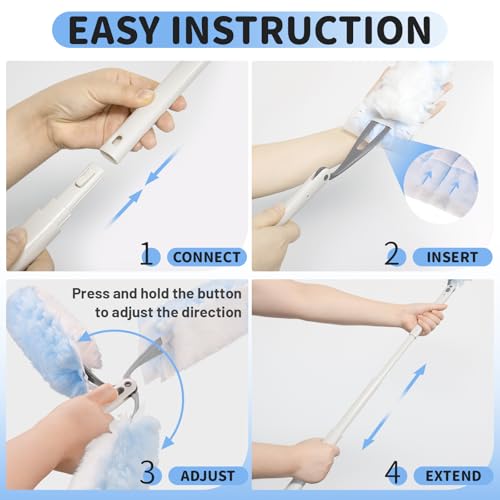 Image of [30-Count Duster Refills + 3ft Extendable Handle] Compatible with Swiffer Dusters, Heavy Duty Dusting Cleaning Kit for Ceiling Fans, Blinds, Shelves - Lightweight, 360 Microfiber Head, Easy Assembly