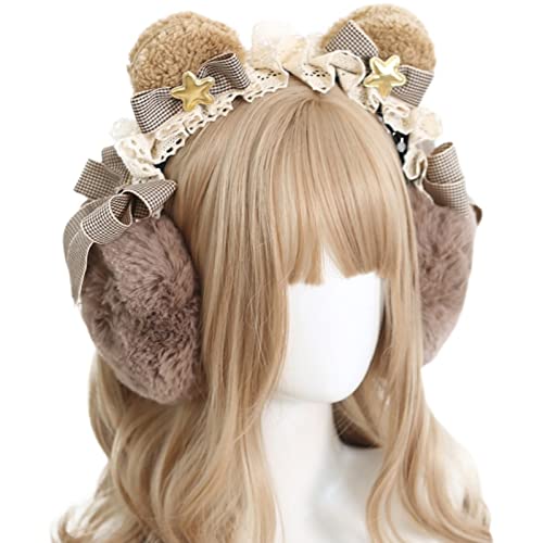 Lolita Kawaii Cute Sheep Ears Hair Band Ear Warmers Headband Head Wrap Women Girls Winter Christmas Party Halloween (Bear Ear Earmuff) #TOP3