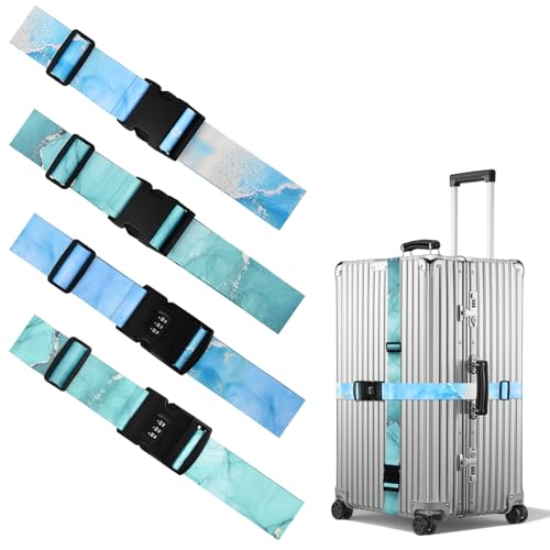 Anseom 4 Piezas Correa Maleta, Correas de Equipaje Ajustables Cinta para Maletas de Viaje con Combinación de Cerradura y Hebilla, Accesorios de Viaje para 20-32 Pulgadas la Seguridad del Equipaje