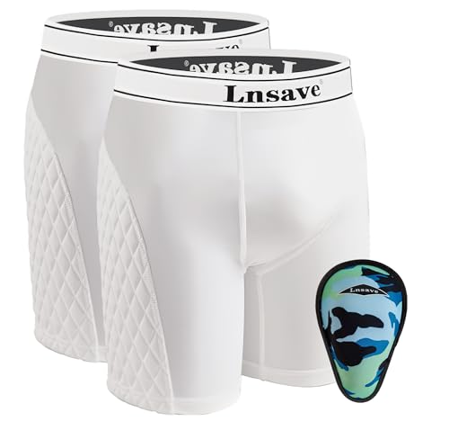 Lnsave 2-Pack Youth Baseball Sliding Shorts with 1 Athletic Cup Boys Padded Compression Short for Softball, Football, Hockey Pure White