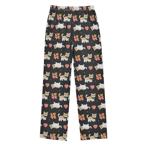 Corgi Love Boys Long Pants Soft Trousers Elastic Waist Kids Lounge Bottoms with Pockets S-XL