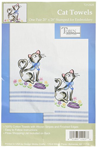 Tobin T212926 Stamped Kitchen Towel for Embroidery, Cats