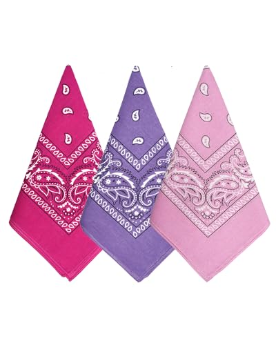 Bycc Bynn 3 Pack 100% Cotton Paisley Pattern Hair Bandanas Square Scarf Headwear (Pink + Purple + Rose Red) Deal