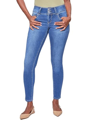 YMI Royalty for Me Women's Sustainable Wannabettabutt Skinny Jeans, Medium Blue, 10