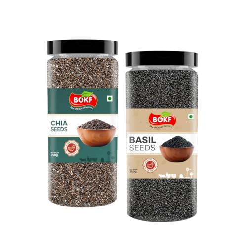 Image of BOKF Basil Seeds (Sabja) + Chia Seeds Combo Pack | Natural & Raw Superfoods | Rich in Fiber, Omega-3 & Protein | Ideal for Weight Management, Detox Drinks & Healthy Recipes.