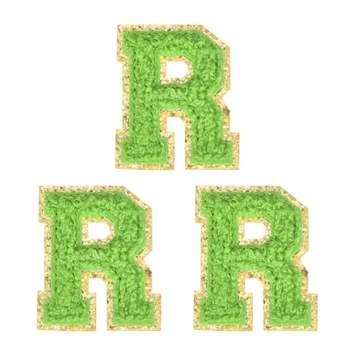 MECCANIXITY 2" Chenille Iron on Letter Patches Green Letter R 3pcs