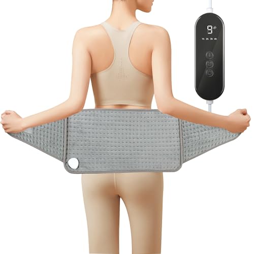 AAYAAY Heating Pad for Back Pain Relief 12X24+24 Adjustable Straps Wrap Around Heating Pad for Period Cramps Neck Shoulders Back 9 Heating Levels 4 Timer Gifts for Elders and Loved Ones