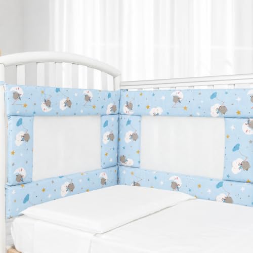 Babysanity - Paragolpes de cuna de alta transpiración con sistema Baby Air Mesh (fantasía azul)