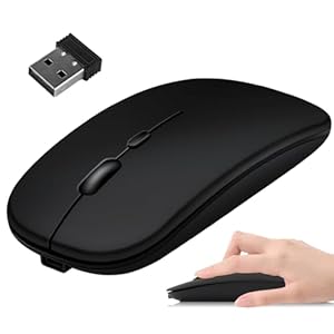 Unicavu Wireless Mouse, Slim Silent Mice with Bluetooth and 2.4 GHz Receiver, Rechargeable Cordless Mouse for Macbook iPad Pro Air Mac Desktop Desktop PC Computer Notebook, Graphite Black