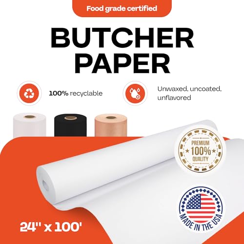 Image of White Butcher Paper Roll 24 inch x 1200 inch (100 feet) - USA-Made Natural Paper