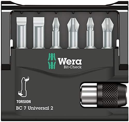 Wera 05056155001 Bit-Check Set 8000-6/TZ Torsion Extra-tough for Drill/Drivers, Metal Jointing, SL, PZ, PH 7pc