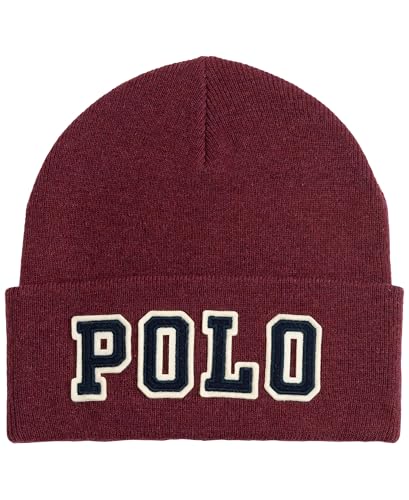 Image of POLO RALPH LAUREN Hat Mens Winter Cap Polo Patch Beanie Hat (Red Wine)