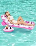 Pool Floats Adult Heavy Duty Inflatable Pool Lounger with Adjustable Backrest Cup Holder Floating Pool Tanning Rafts Water Floaty Lounge Lake Beach Party Games