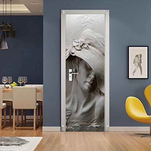 Retrato Femenino En Relieve 95 X 215 Cm 3D Para Puertas Vinilos Decorativos Para Puertas Impermeable Papel Pintado Puerta Mural Puertas Pegatinas Dormitorio Decoración Hogareña Sala De Estar Cocina M