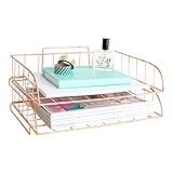 Blu Monaco Rose Gold Desk Organizer Stackable Paper Tray Set of 2 - Metal Wire Two Tier Tray - Stackable Letter Tray - Inbox Tray for Desk